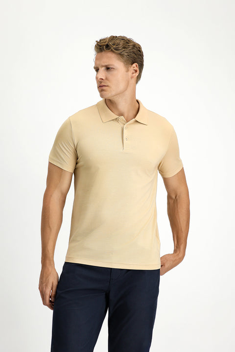 Medium Mink Slim Fit Narrow Cut Embroidered Cotton Polo Shirt