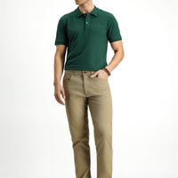 Koyu Yeşil Polo Yaka Slim Fit Dar Kesim Nakışlı Pamuk Tişört