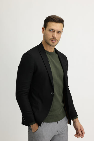 Siyah Super Slim Fit Ekstra Dar Kesim Fit Spor Ceket