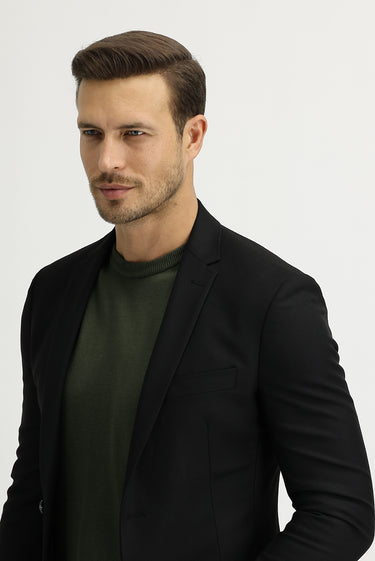 Siyah Super Slim Fit Ekstra Dar Kesim Fit Spor Ceket
