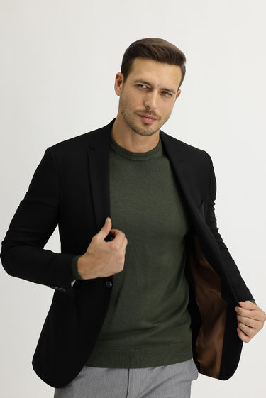 Siyah Super Slim Fit Ekstra Dar Kesim Fit Spor Ceket