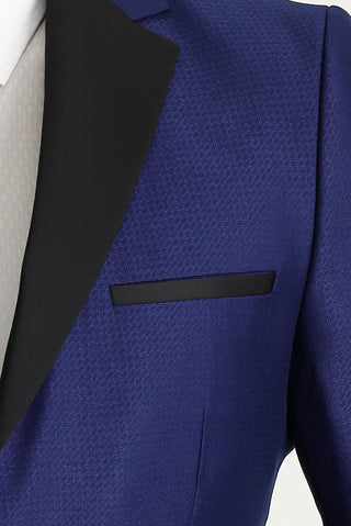  Lacivert 7 Drop Slim Fit Dar Kesim Mono Yaka Desenli Smokin & Damatlık