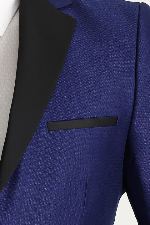 Lacivert 7 Drop Slim Fit Dar Kesim Mono Yaka Desenli Smokin & Damatlık