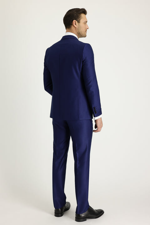 Lacivert 7 Drop Slim Fit Dar Kesim Mono Yaka Desenli Smokin & Damatlık