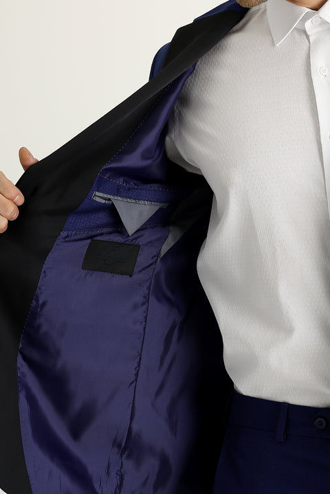 Lacivert 7 Drop Slim Fit Dar Kesim Mono Yaka Desenli Smokin & Damatlık