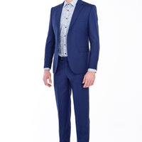 Lacivert Slim Fit Dar Kesim Desenli Takım Elbise
