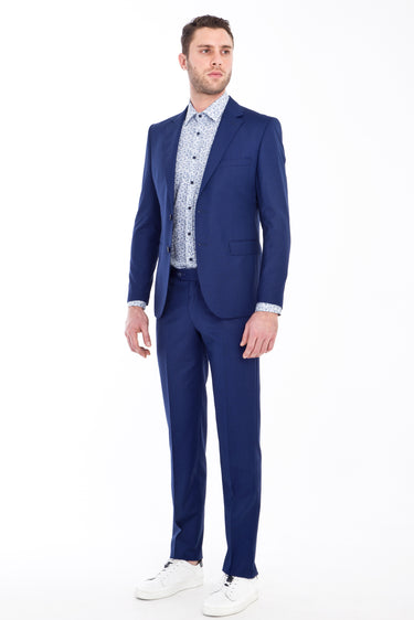 Lacivert Slim Fit Dar Kesim Desenli Takım Elbise