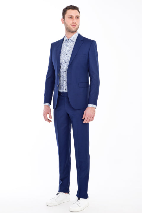 Lacivert 7 Drop Slim Fit Dar Kesim Desenli Takım Elbise