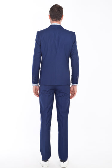 Lacivert Slim Fit Dar Kesim Desenli Takım Elbise