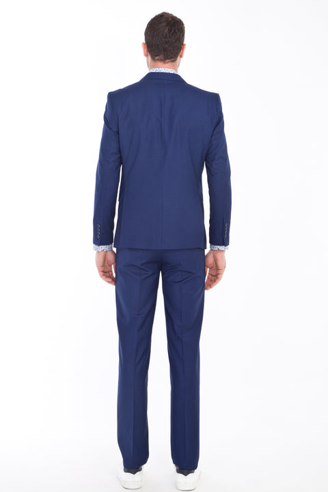 Navy Blue 6 Drop Regular Fit Standard Cut Patterned Suit