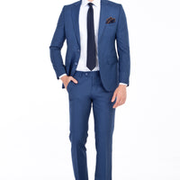 Mavi Slim Fit Dar Kesim Desenli Takım Elbise