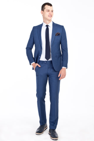  Mavi 7 Drop Slim Fit Dar Kesim Desenli Takım Elbise