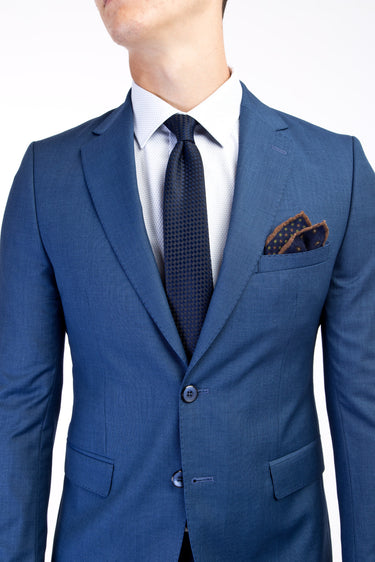 Mavi Slim Fit Dar Kesim Desenli Takım Elbise