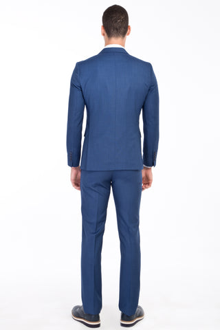  Mavi 7 Drop Slim Fit Dar Kesim Desenli Takım Elbise