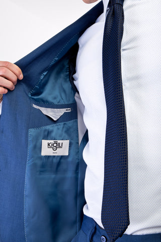  Mavi 7 Drop Slim Fit Dar Kesim Desenli Takım Elbise