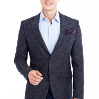 Navy Blue 8 Drop Long Slim Fit Patterned Jacket