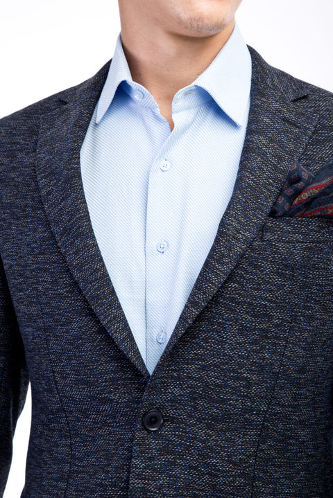 Lacivert 8 Drop Long Slim Fit Uzun Dar Kesim Desenli Ceket