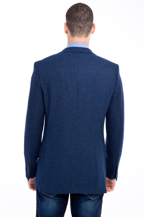 Blue 8 Drop Long Slim Fit Patterned Jacket