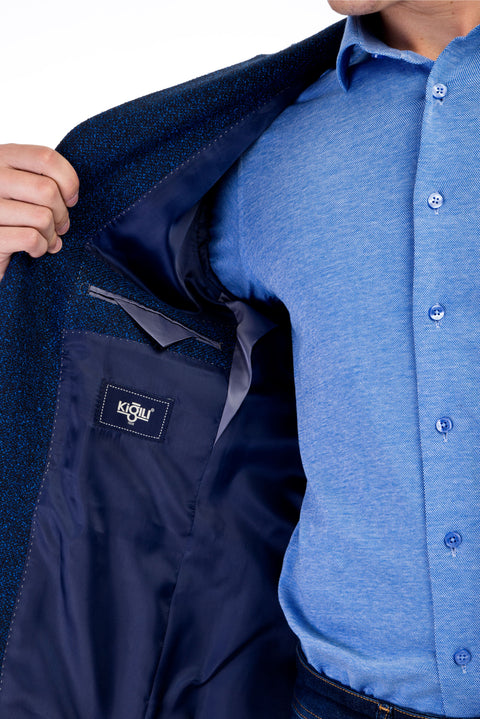 Blue 4 Drop Relaxed Fit Patterned Jacket