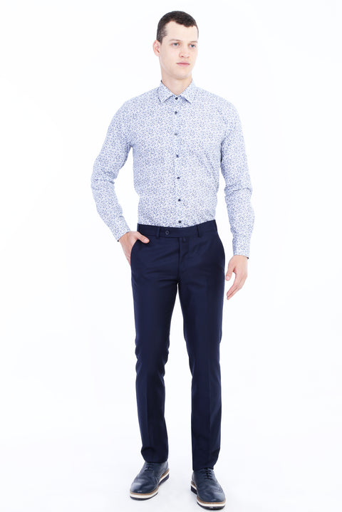 Navy Blue 6 Drop Regular Fit Standard Cut Lycra Classic Fabric Trousers