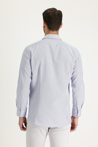 Lacivert Uzun Kol Slim Fit Dar Kesim Desenli Gömlek