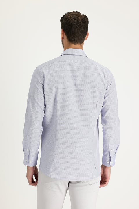 Lacivert Uzun Kol Slim Fit Desenli Gömlek