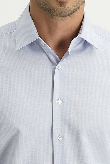 Açık Mavi Uzun Kol Slim Fit Dar Kesim Desenli Gömlek