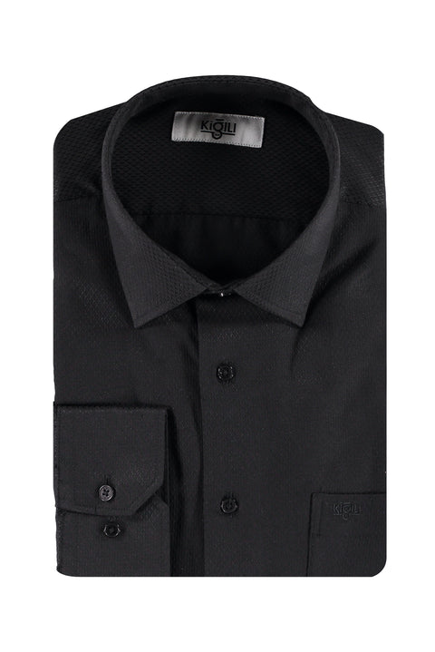 Siyah Uzun Kol Regular Fit Desenli Gömlek