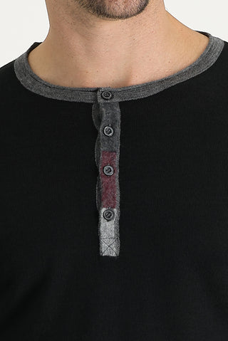  Siyah Düğmeli Yaka Slim Fit Dar Kesim Yünlü Triko Kazak