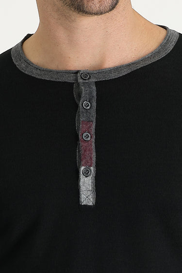 Siyah Düğmeli Yaka Slim Fit Dar Kesim Yünlü Triko Kazak