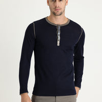 Lacivert Düğmeli Yaka Slim Fit Dar Kesim Desenli Yünlü Triko Kazak