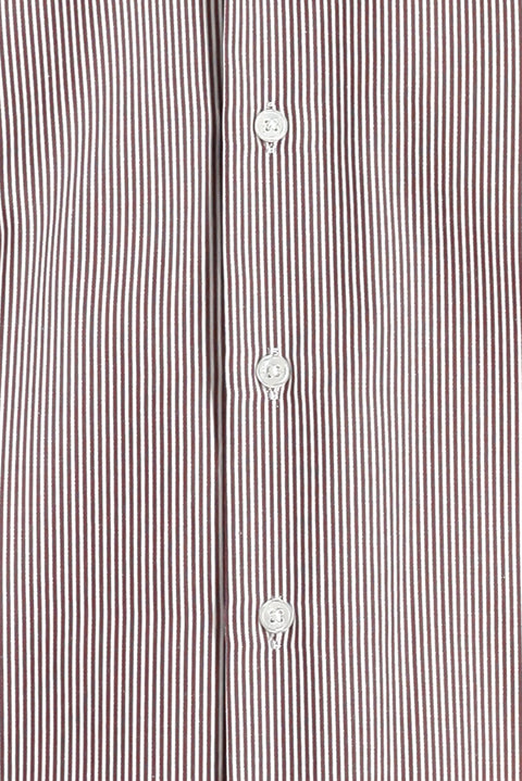 Açık Bordo Uzun Kol Slim Fit Dar Kesim Çizgili Pamuklu Kolay Ütülenebilir Gömlek