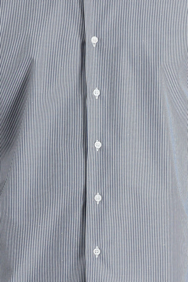 Koyu Lacivert Uzun Kol Slim Fit Dar Kesim Klasik Çizgili Pamuklu Kolay Ütülenebilir Gömlek