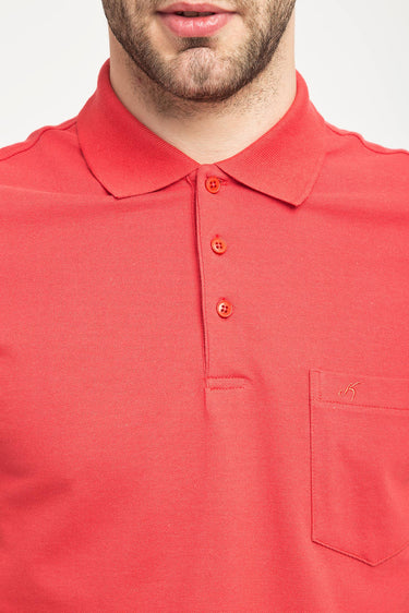 Koyu Nar Çiçeği Cepli Polo Yaka Regular Fit Pamuk Tişört