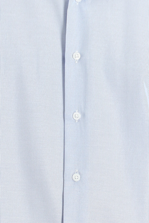 Açık Mavi Uzun Kol Slim Fit Dar Kesim Klasik Çizgili Pamuklu Kolay Ütülenebilir Gömlek