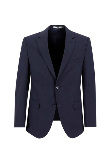 Koyu Lacivert Slim Fit Dar Kesim Yünlü Klasik Çizgili Takım Elbise