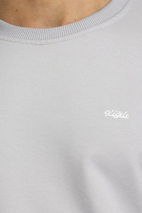 Açık Mavi Bisiklet Yaka Regular Fit Nakışlı Basic Sweatshirt