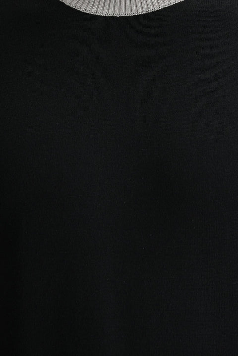 Siyah Bisiklet Yaka Slim Fit Dar Kesim Pamuklu Triko Kazak