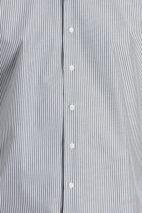 Orta Lacivert Uzun Kol Slim Fit Dar Kesim Çizgili Pamuklu Kolay Ütülenebilir Gömlek