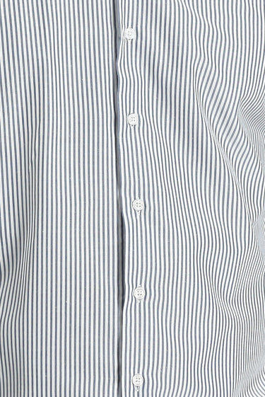  Orta Lacivert Uzun Kol Slim Fit Dar Kesim Çizgili Pamuklu Gömlek