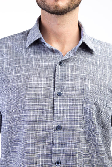 Siyah Kısa Kol Regular Fit Ekose Pamuk Gömlek