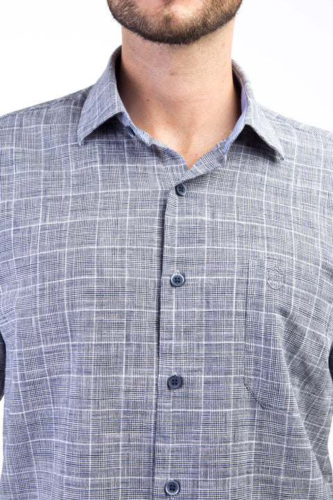 Siyah Kısa Kol Regular Fit Ekose Pamuk Gömlek