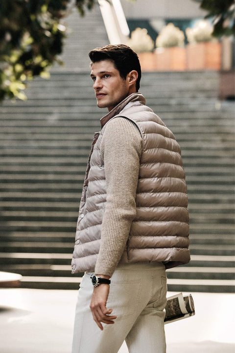 Açık Bej Düğmeli Kapitone Spor Yelek