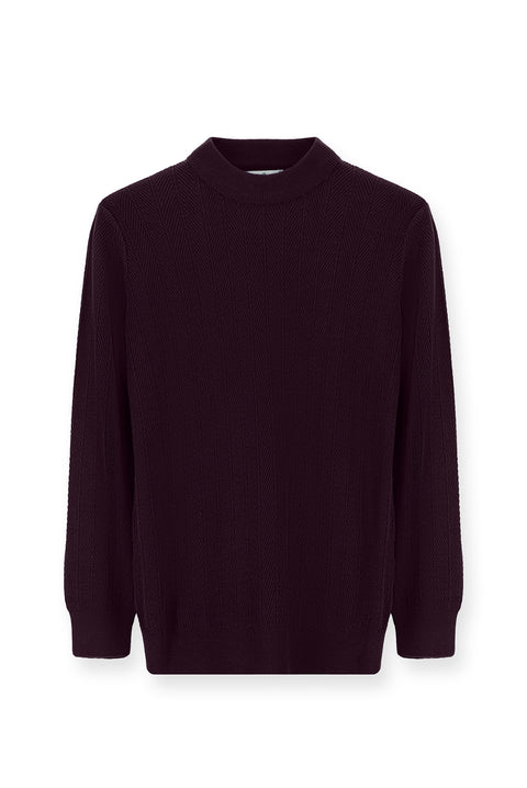 Mürdüm Yarım Balıkçı Yaka Slim Fit Çizgili Pamuklu Triko Kazak