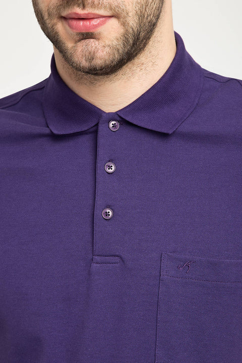 Purple Pocket Polo Collar Regular Fit Cotton T-Shirt