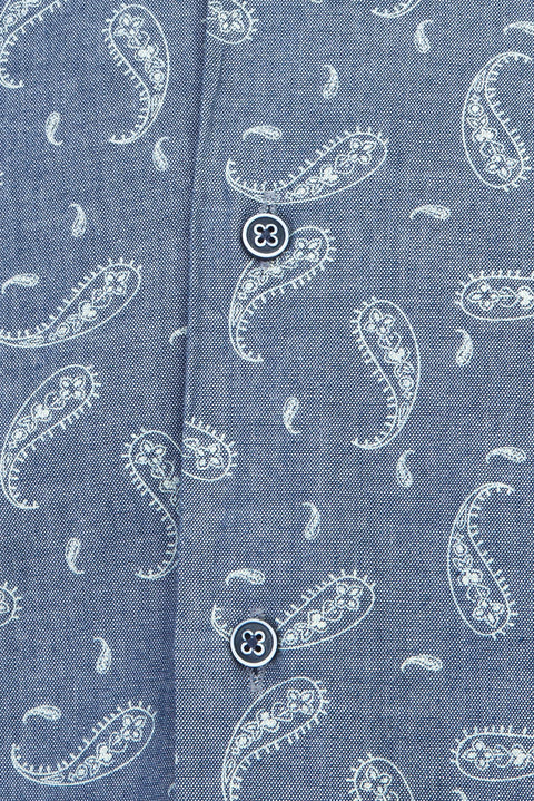 Light Navy Blue Long Sleeve Patterned Slim Fit Narrow Cut Cotton Shirt