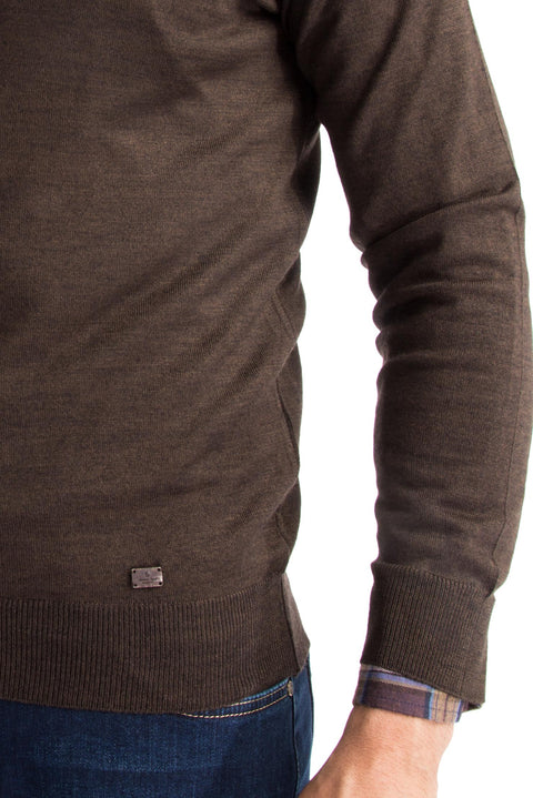 Coffee Brown V-Neck Wool Knit Sweater