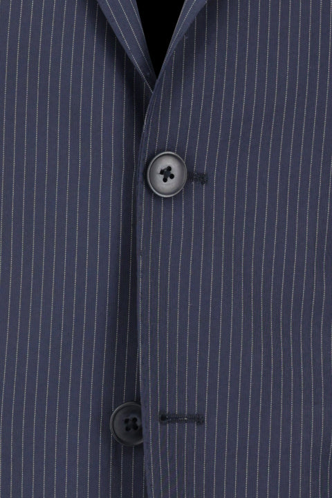 Orta Lacivert 7 Drop Slim Fit Dar Kesim Çizgili Takım Elbise
