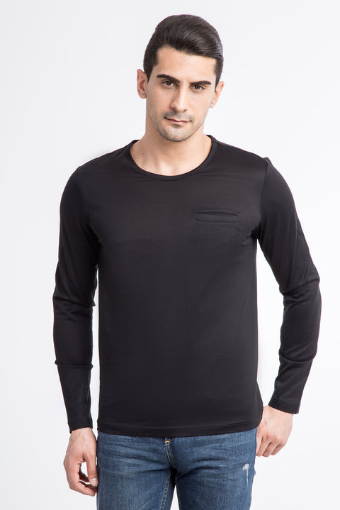 Siyah Bisiklet Yaka Regular Fit Pamuk Sweatshirt