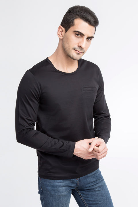 Siyah Bisiklet Yaka Regular Fit Pamuk Sweatshirt